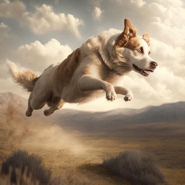 Border collie volando hacia su dueño en un terreno grande