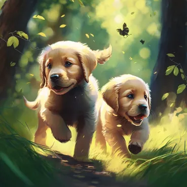 dibujo cachorros paseando por el campo